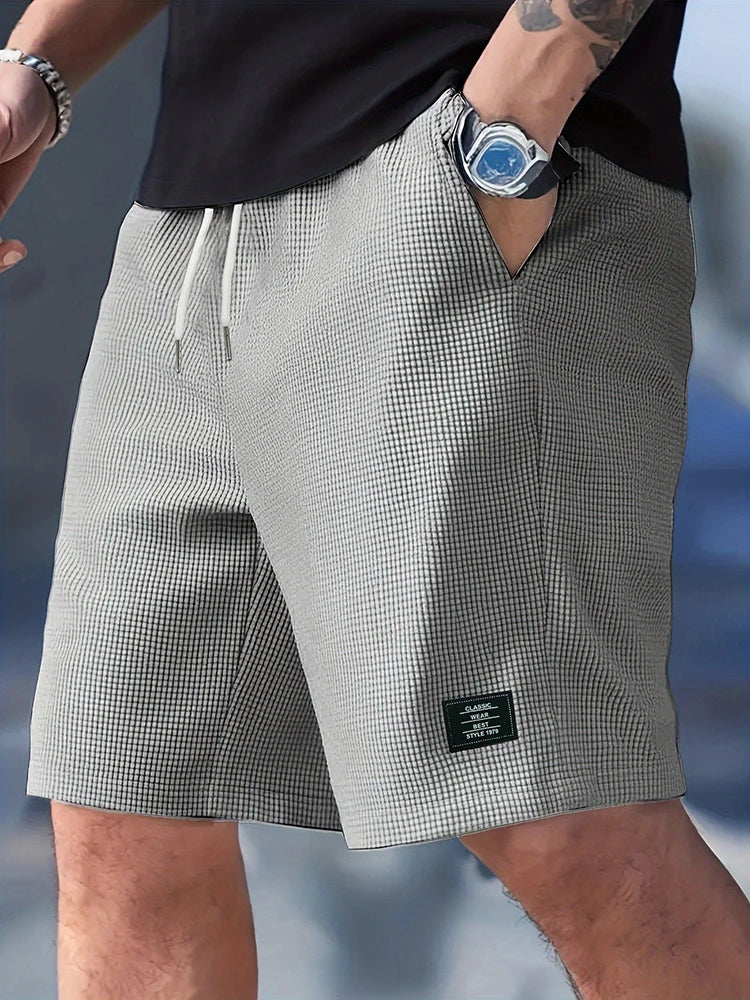 2026 Spring Summer Outdoor Casual Mens Shorts Vacation Seaside Beach Loose Bottoms Men Vintage Waffle Plaid Textured Short Pant