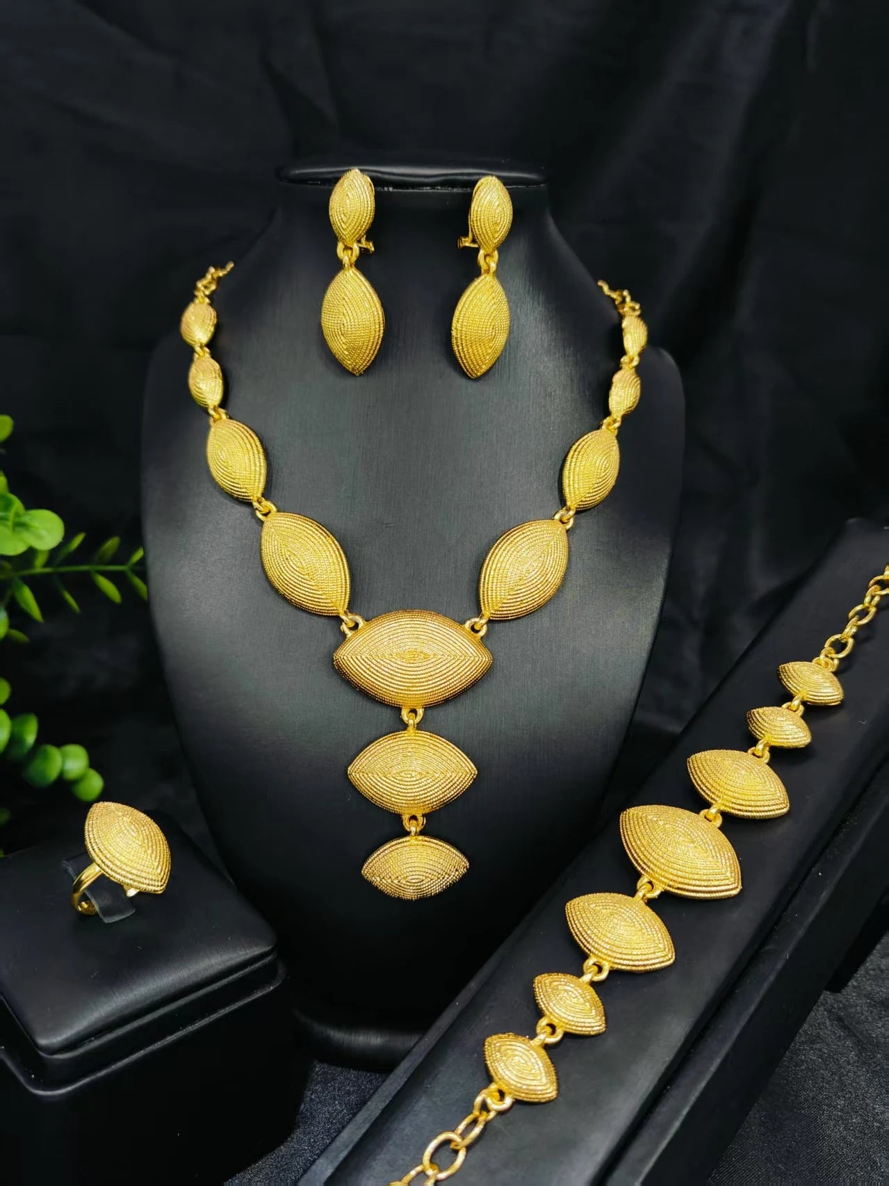 Ethiopian  Necklace Earrings Bangle Ring Jewelry Set For Women 24K Gold Plated Dubai Indian African Bridal Wedding Party Jewelle
