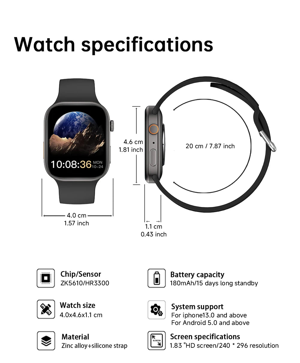 2025 Smart Watch 1.83" HD Screen Bluetooth Call Heart Rate Monitoring 120+ Sports Modes Waterproof for Men Woman Smartwatch Gift