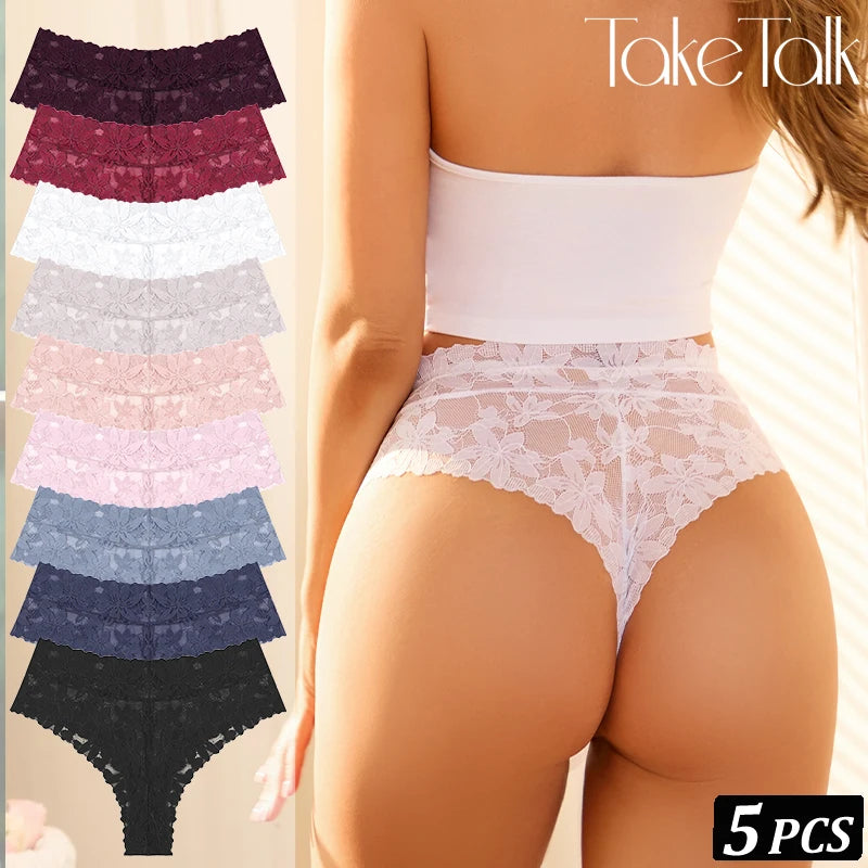 5PCS/SET Women's Floral Lace Panties Sexy Perspective Low Waist Briefs Hollow Comfortable And Breathable Lingerie Sexy Lace New