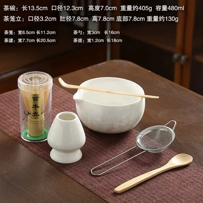 6PCS Matcha Tea Set - Matcha Ceramic Bowl, Food-Grade Whisk, Handmade Bamboo Tea Whisk, Tea Scoop, Tea Ceremony Diy Tools