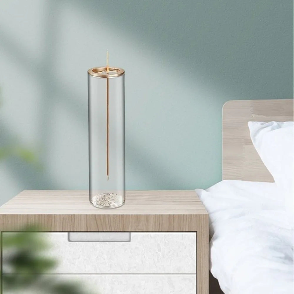 Cylindrical Shape Incense Stick Stand Transparent Minimalist Glass Incense Burner Zen Style Upside-Down Incense Holder