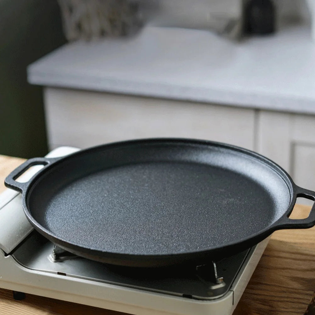 Cast Iron Frying Pan For Home Use Pizza Pancake Fry Pan Non-Stick Round Griddle For Crepes Camping BBQ Grill for Outdoor Cookwar