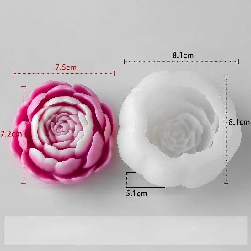 1pc New Lotus Rose Peony Candle Mold, 3D Flower Soap Gypsum Craft Resin Cement Silicone Mold, DIY Chocolate Cake Baking Supplies