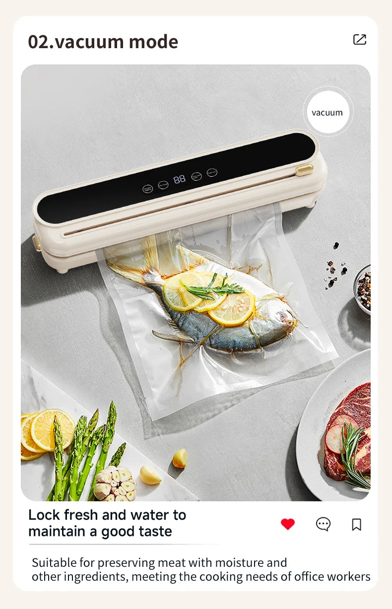 Electric Vacuum Sealer Built-in Cutter Kitchen Food Storage Seal Touch Button Dry/Wet Food Sealing Packaging Vacuum Machine