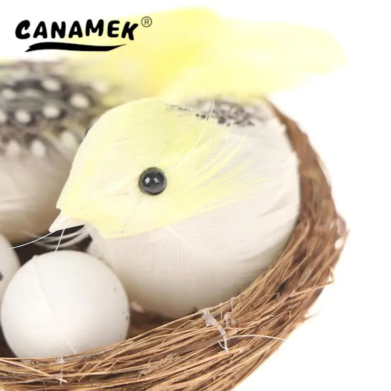 1 Set Artificial Feathered Birds & Nest & Egg Creative Craft Birds Sculpture Art Decoration Home Garden