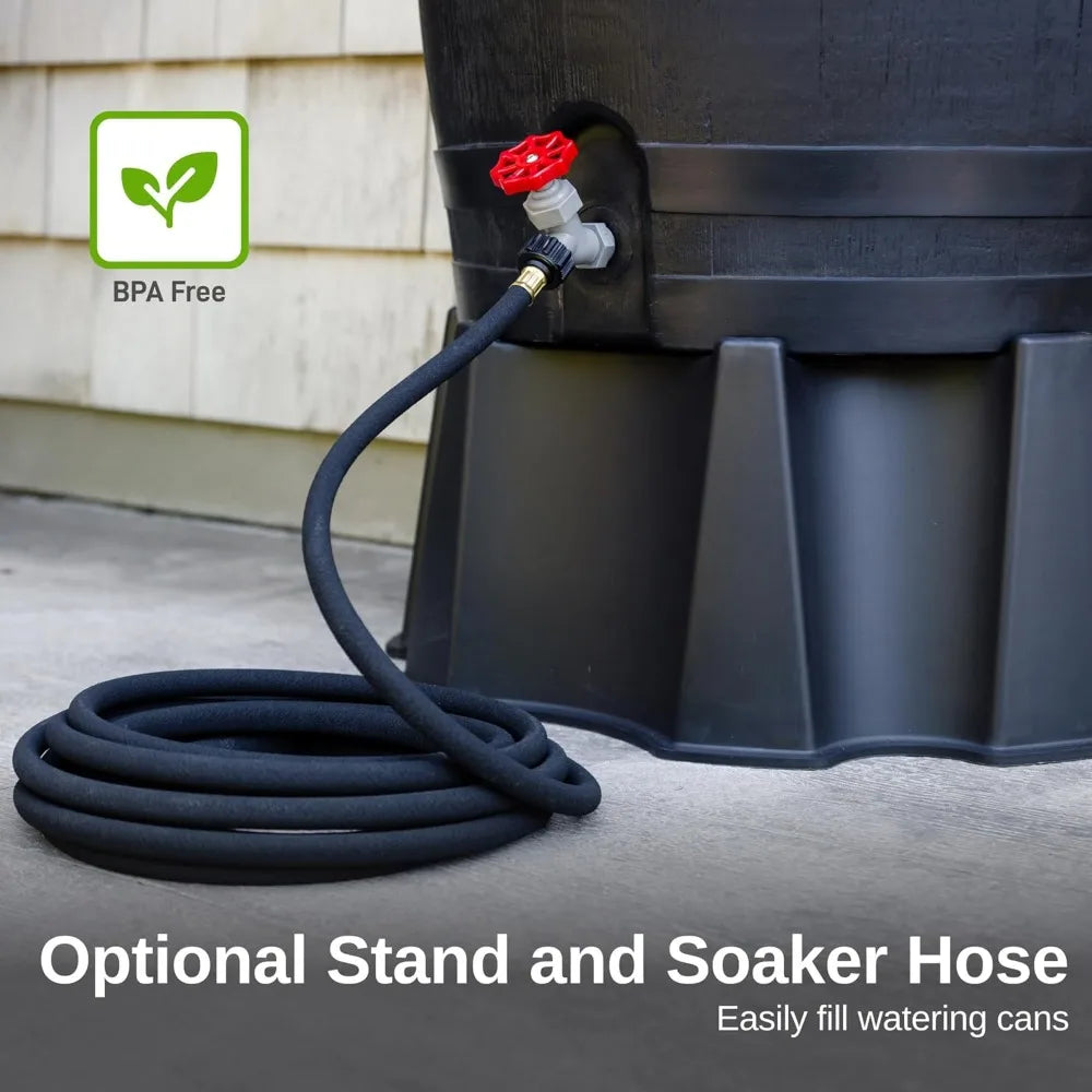 50 Gallon ECO Rain Barrel Flat Back Design 100% Recycled Plastic Rainwater Collection Tank Black