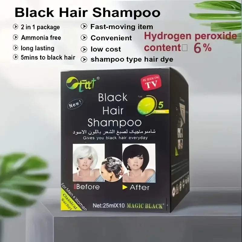 25ml*10 Fast Black Hair Shampoo 5 Mins Fast Become Black Hair Dye Herb Natural Hair Care Restore Colorant Shampoo Hair Care