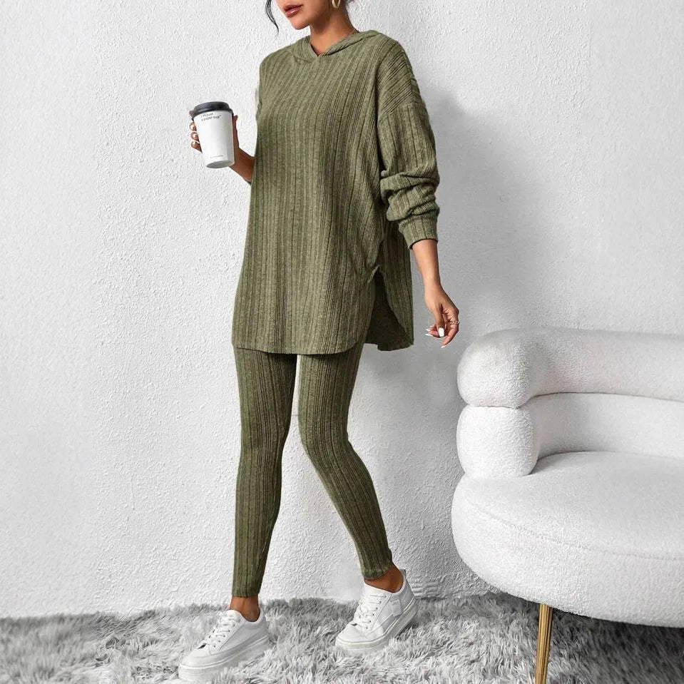 2025 Autumn and Winter European and American Women's Clothing Loose Hooded Long Sleeve Casual Trousers Thread Set