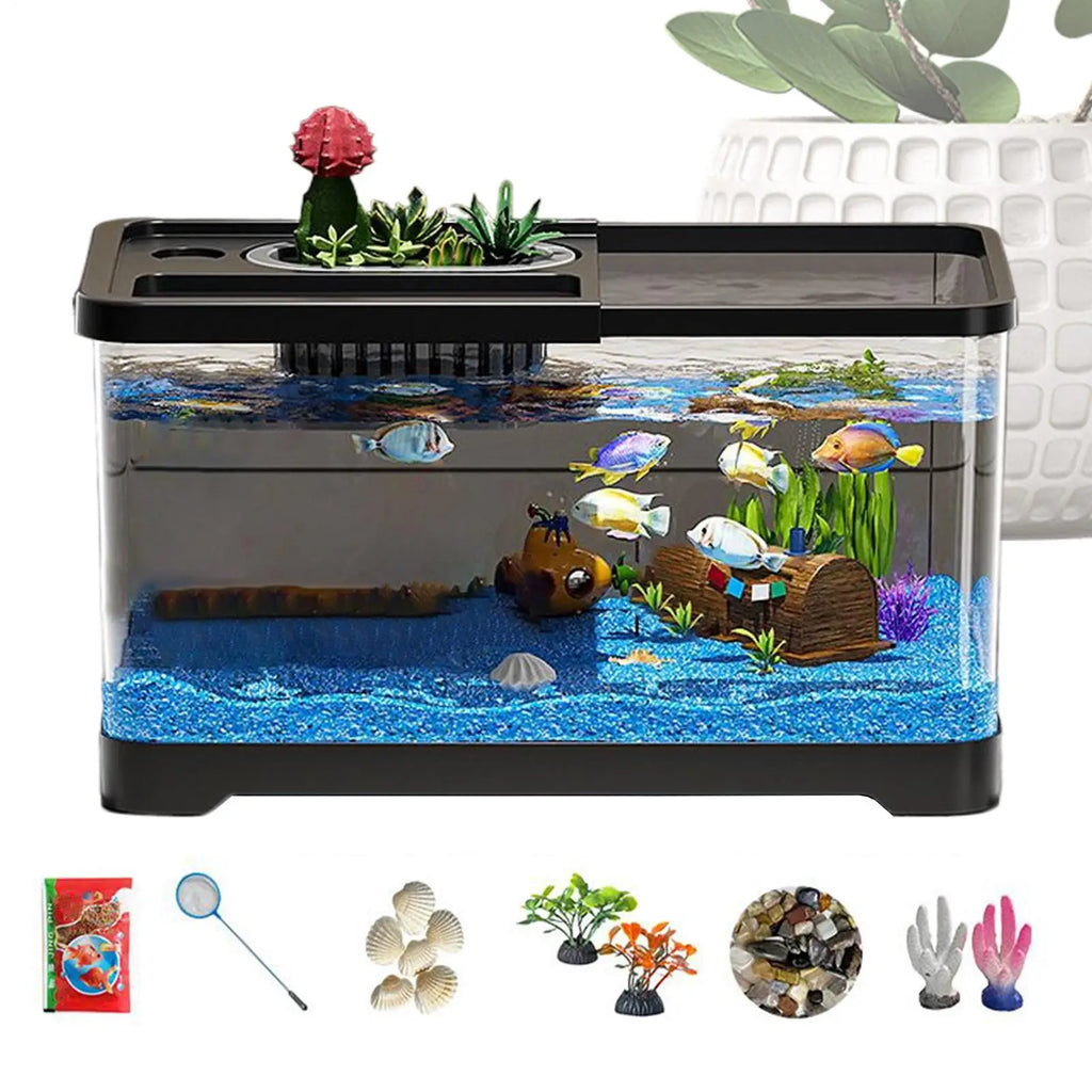 Aquarium Kit Betta Fish Tank For Beginners Desktop Beginner Aquarium with Landscape Decor Accessories For Aquatic Animals