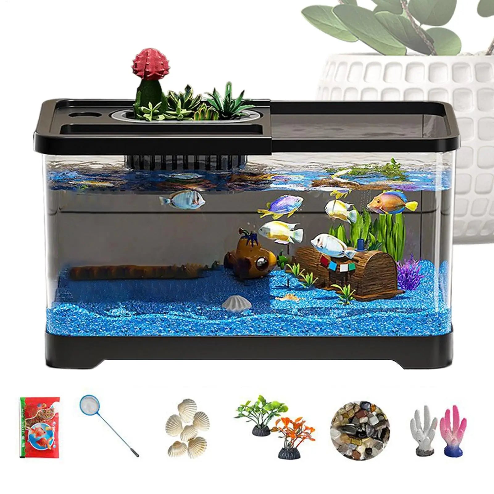 Aquarium Kit Betta Fish Tank For Beginners Desktop Beginner Aquarium with Landscape Decor Accessories For Aquatic Animals