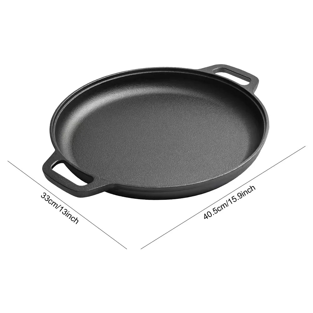 Cast Iron Frying Pan For Home Use Pizza Pancake Fry Pan Non-Stick Round Griddle For Crepes Camping BBQ Grill for Outdoor Cookwar