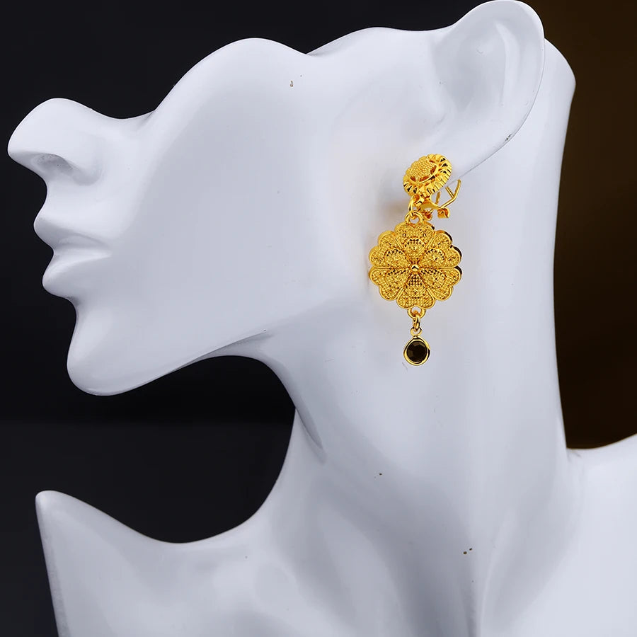 3PCS Ethiopian jewelry set for Women, gold Black Beads Dubai Habesha Earring Necklace African Middle East bride wedding gift,