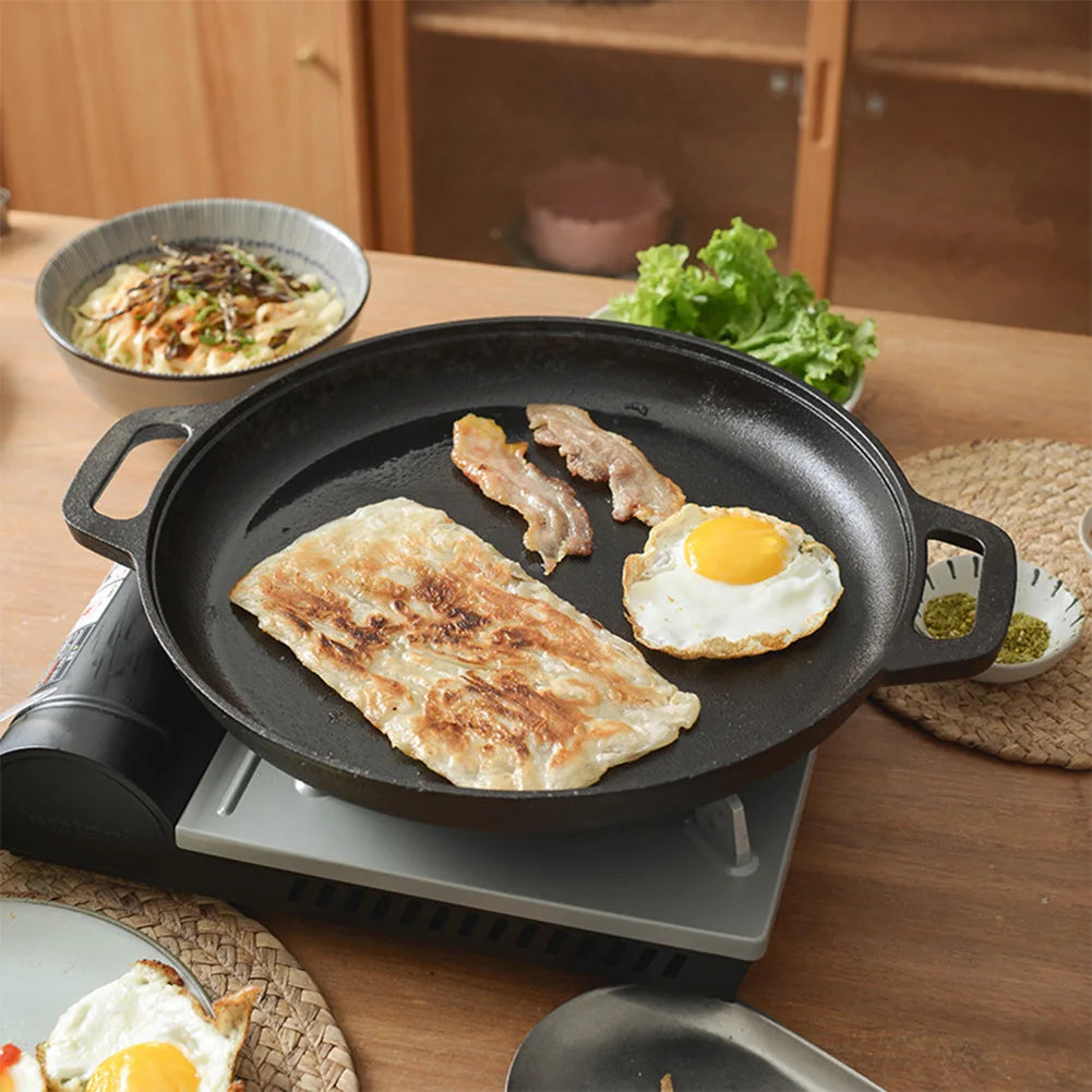 Cast Iron Frying Pan For Home Use Pizza Pancake Fry Pan Non-Stick Round Griddle For Crepes Camping BBQ Grill for Outdoor Cookwar