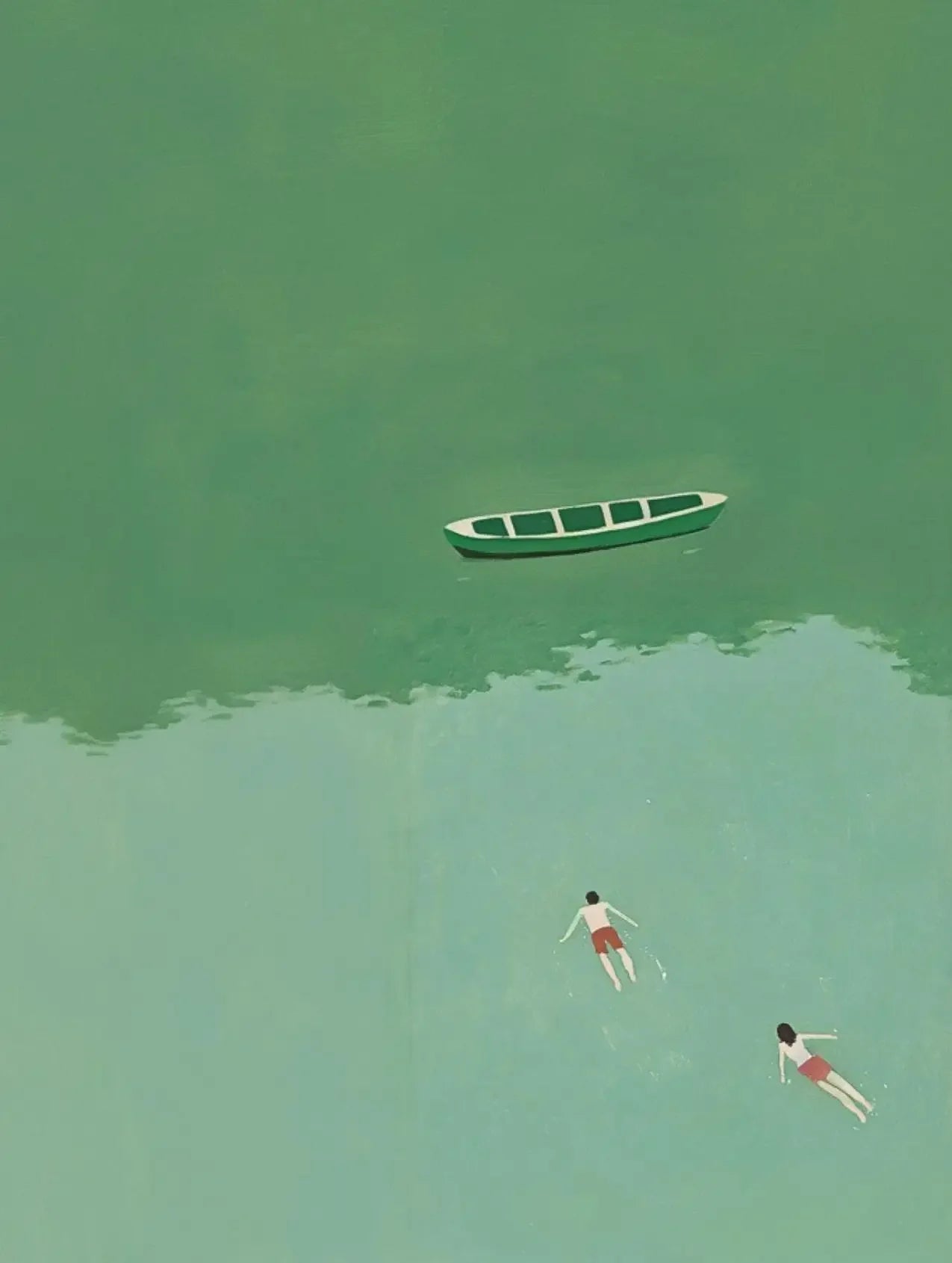 Canvas Painting Decoration Minimalist Abstract Surrealism Light Green Seawater Swimming Art Living Room Bedroom Home Decoration