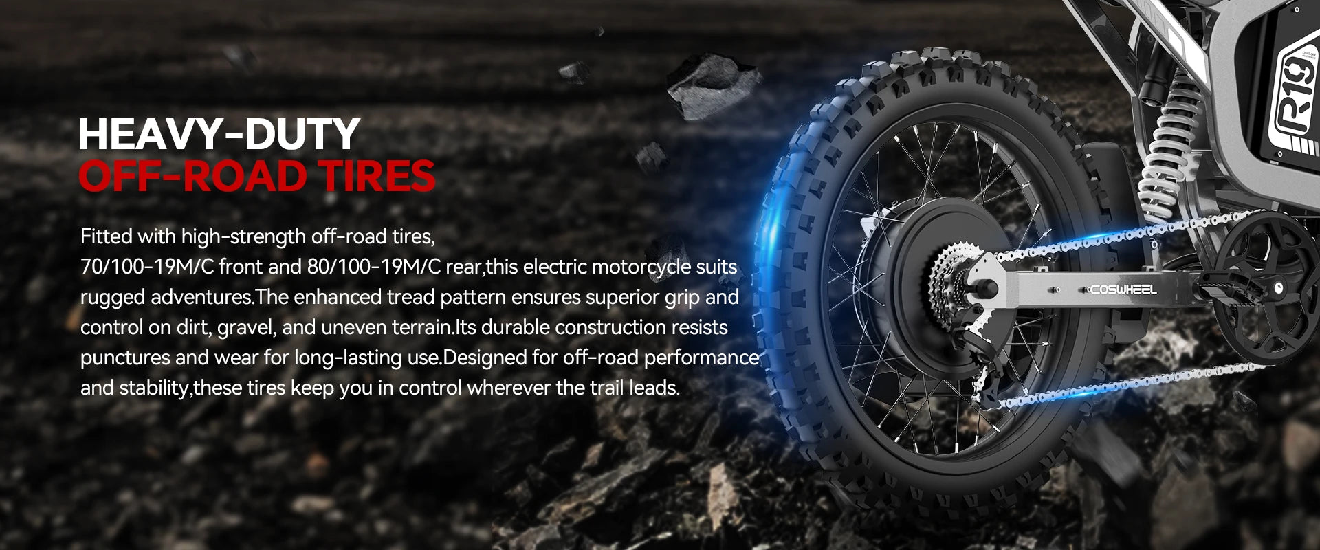 COSWHEEL R19 Electric motorcycle 6000W 72V 40ah 85km/h Lithium Battery Adult Mountain Ebike Electric Motorcycle
