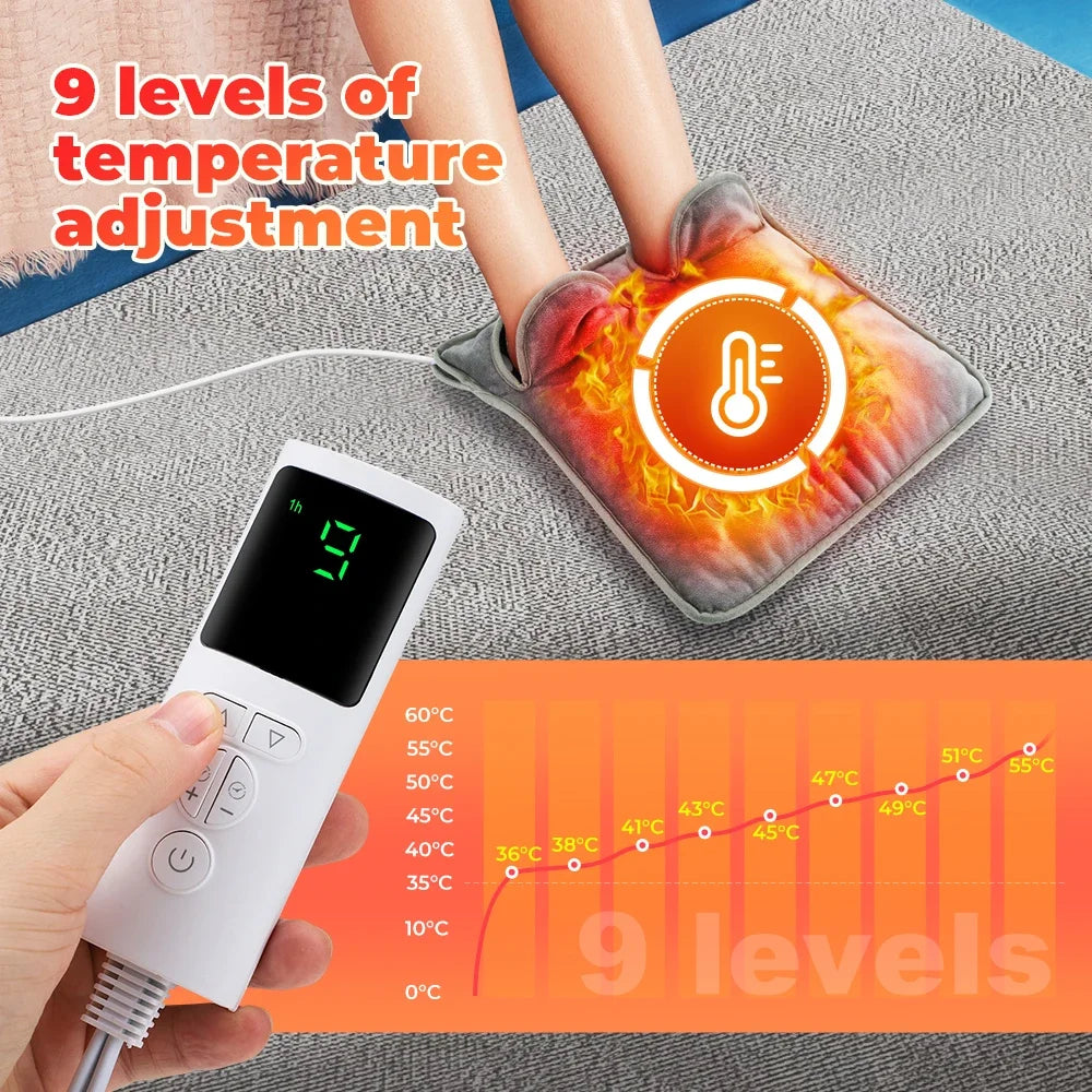 Electric Foot Heating Pad 9-Gear Heating Temperature USB Charging Feet Heater Warmer Pad Winter Warming Mat Improve Sleeping
