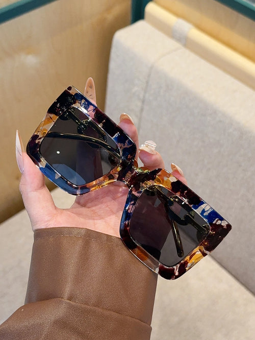 1Pc Fashionable Oversized Square Frame Glasses Fashionable Printed Decorative Glasses Suitable for Daily Wear Decoration