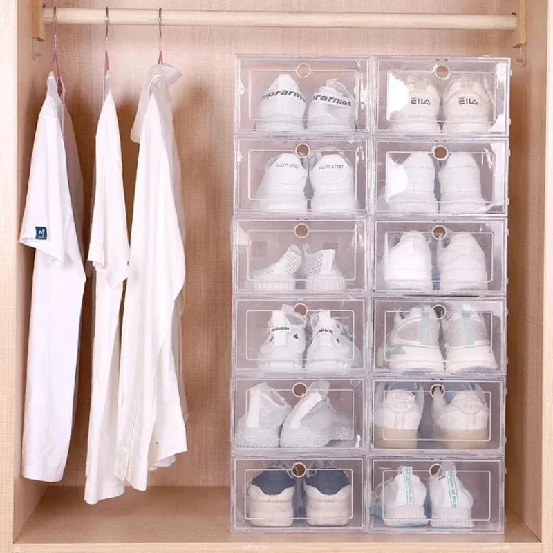6pcs/set Thickened Drawer Case Plastic Shoe Boxes Transparent Plastic Shoes Case Stackable Box Shoe Organizer Shoe box