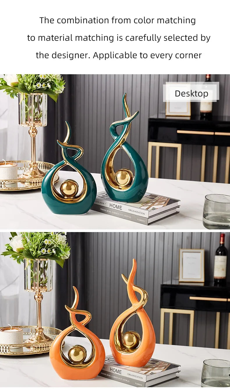 Abstract Ceramic Sculpture Golden Art Statue Modern Home Decor Accessories Living Room Desk Office Supplies Crafts Gifts