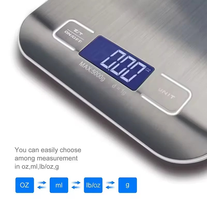 Digital Kitchen Scale LED Display 10kg/1g Stainless Steel Panel Electronic Scales Home Jewelry Food Snacks Weighing Baking Tools