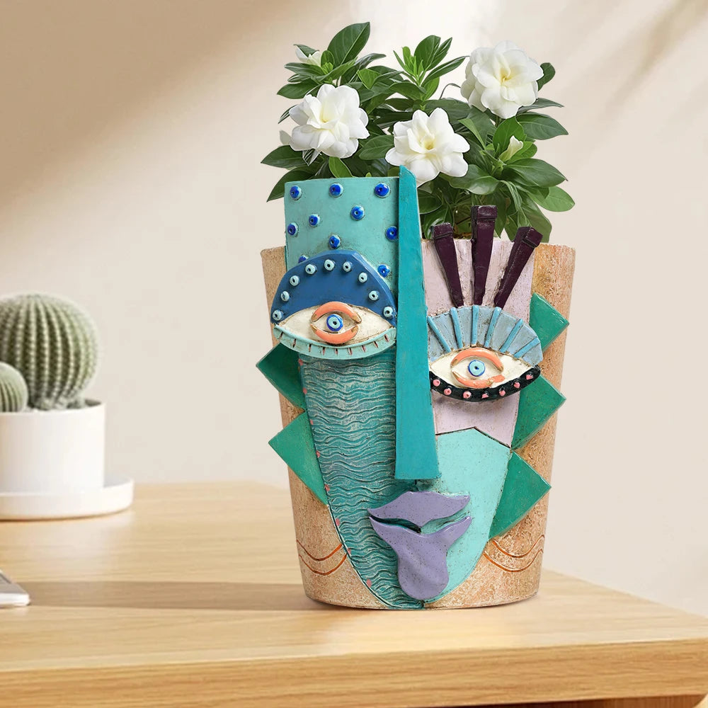 Colorful Abstract Face Flower Pot Planter for Indoor Outdoor Plants Home Garden Art Decorations Funny Decorative Head Vase