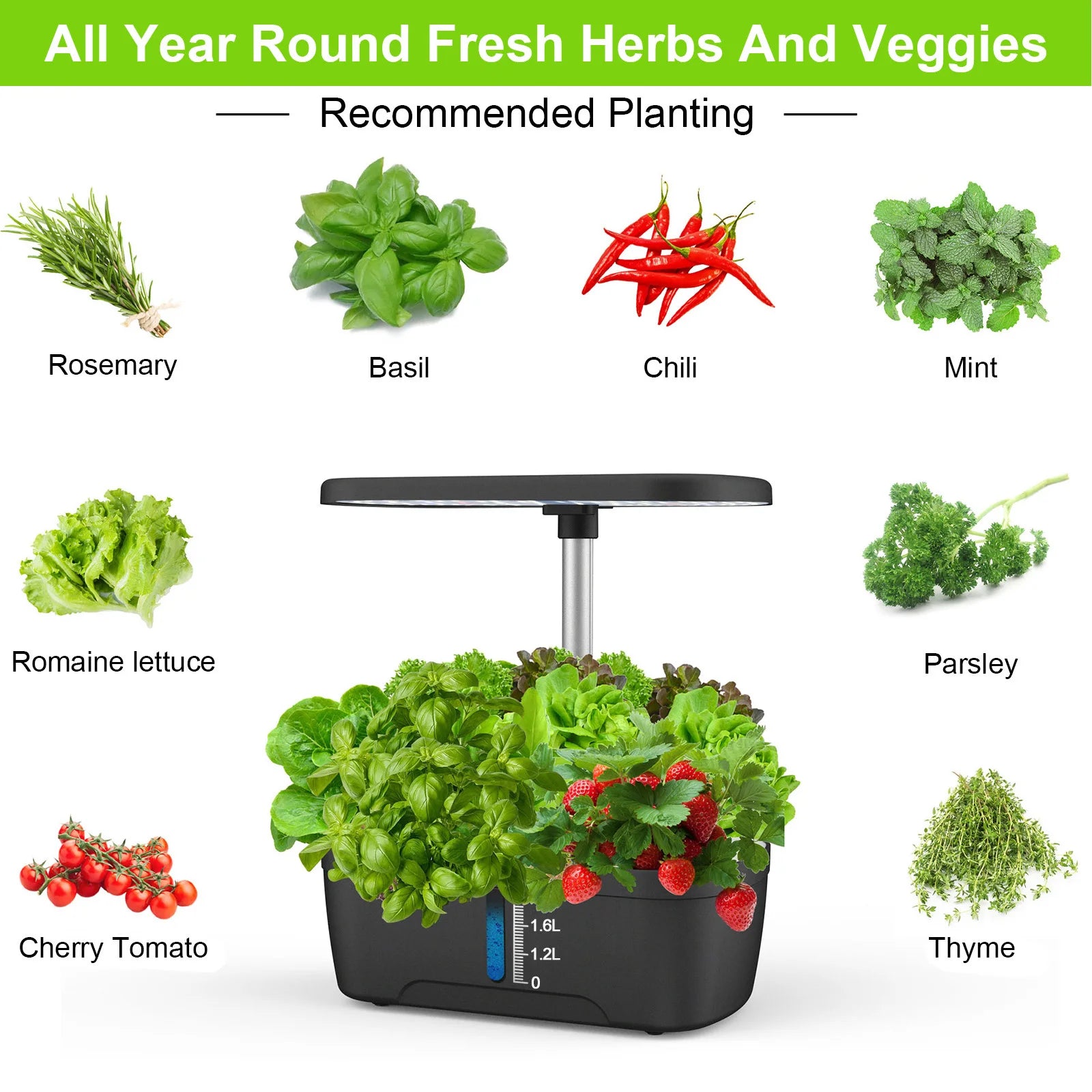 8/12 Pods Hydroponics Growing System Herb Garden Kit Indoor Adjustable Height Automatic Timer 20W LED Grow Lights 4L Water Tank