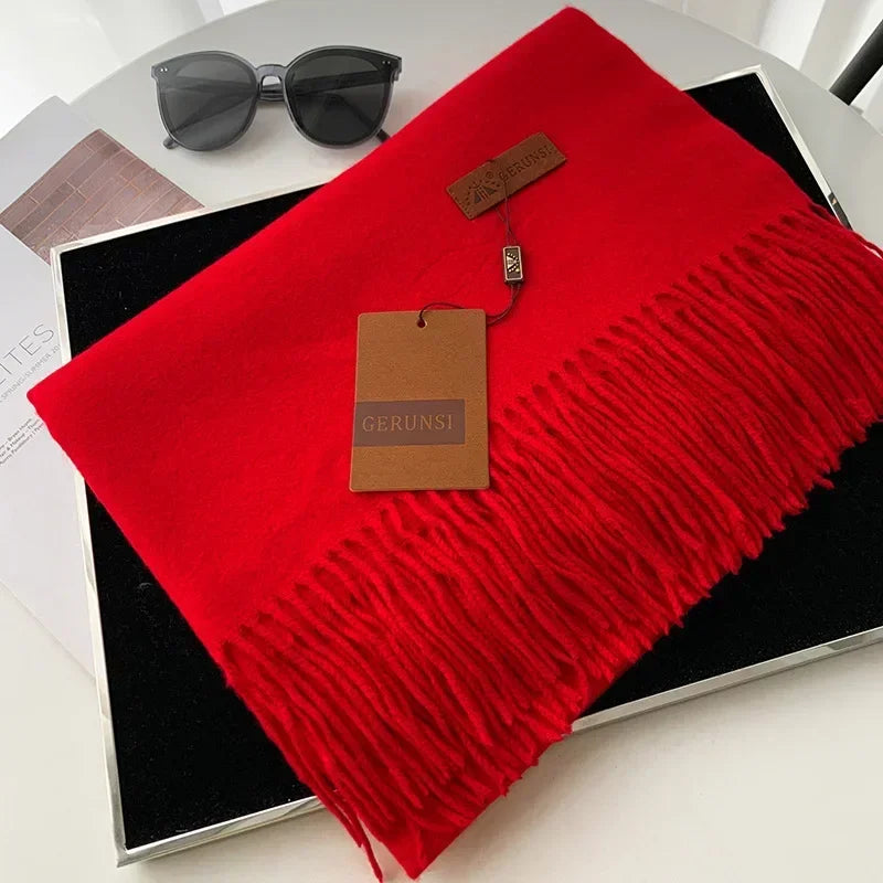 2024 Winter Cashmere Scarf Women Thick Warm Pashmina Shawls Wraps Solid Color Tassel Lady Blanket Echarpe Bufanda Hijab