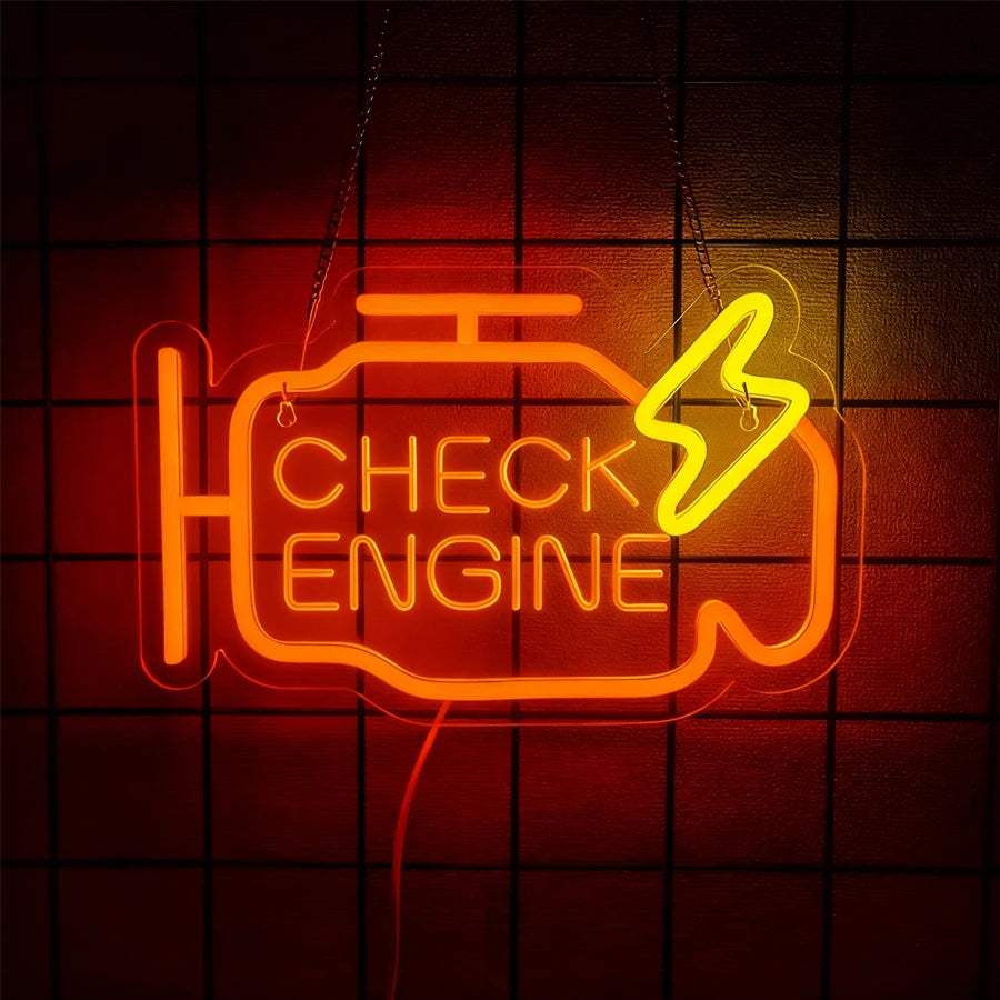 Check Engine Led Neon Sign, Repair Tool Icon, Dad'S Wall Art Gift, Man Cave, Auto Repair Shop, Workshop, Garage And Party Decor.