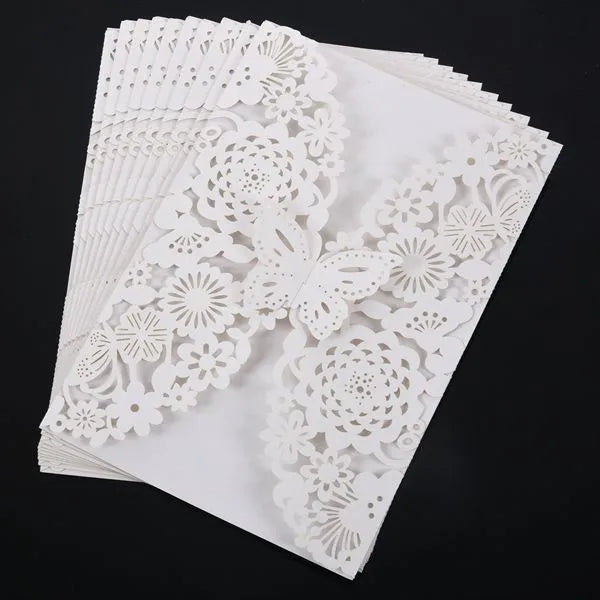 10pcs 3D Butterfly Wedding Invitation Card Flower Bithday Cards Girl Debut Invitations Laser Cut Hollow Out Party Cards 5R size