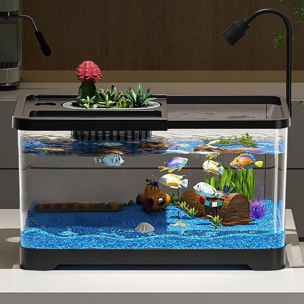 Aquarium Kit Betta Fish Tank For Beginners Desktop Beginner Aquarium with Landscape Decor Accessories For Aquatic Animals
