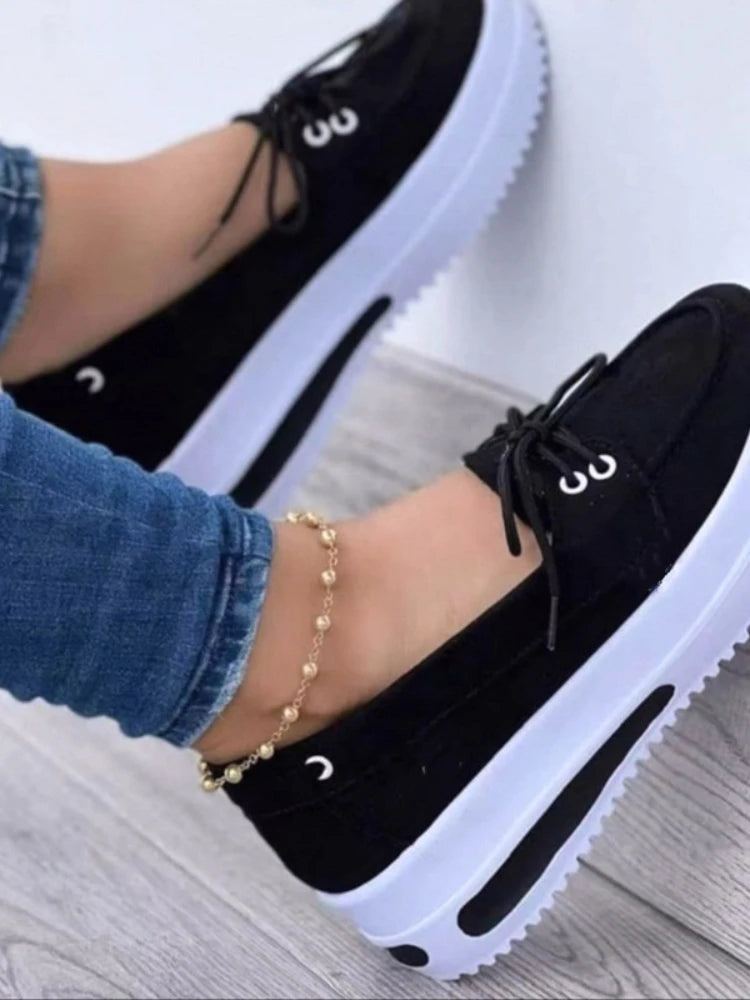 2022 Shoes For Women  Summer Platform Sport Casual Shoes Lace-up Flats Size  Comfort Non Slip Women Loafers Vulcanize Shoes