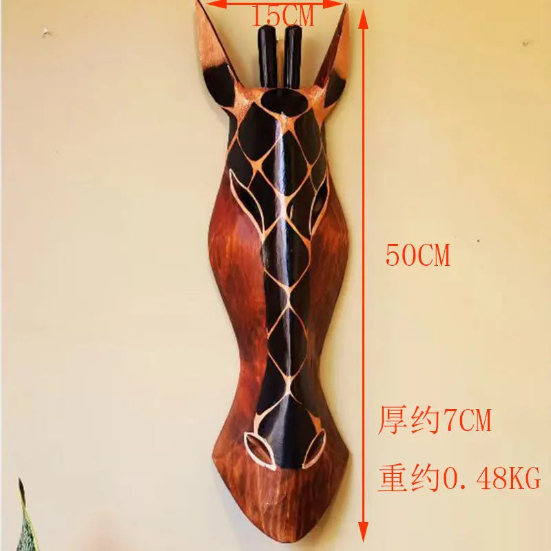 50cm Hand-Painted Vintage Wooden Wall Art  African Animal Murals in American Style Rustic Decor for Coffee Shop Bar Living Room