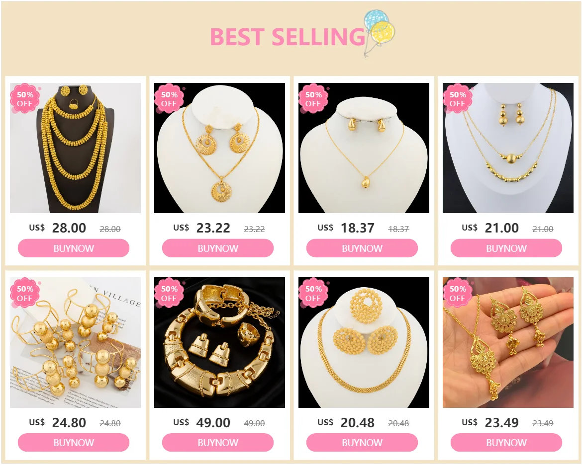 Ethiopian Color Jewelry Set for Women Hollow Out Design Copper Necklace and Earrings Bracelet Ring Set for Engagement Gifts