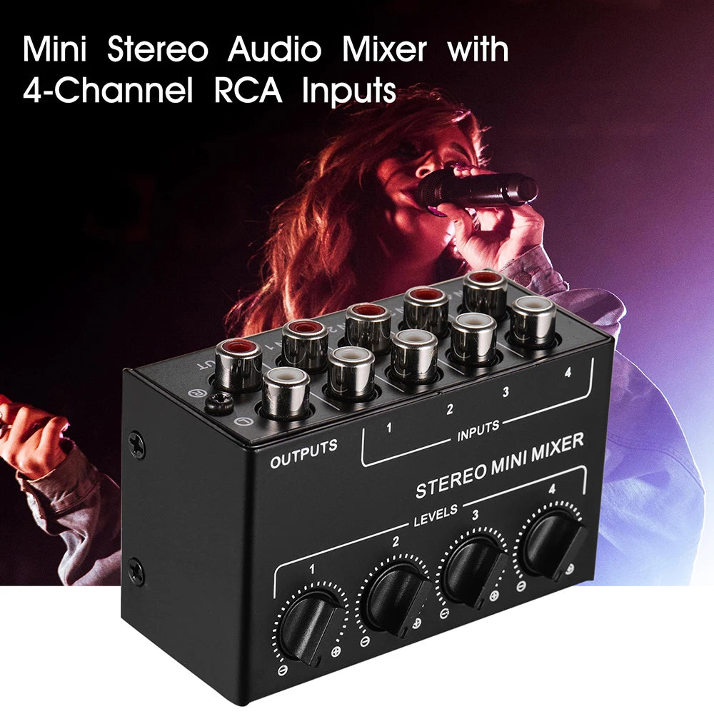 4-Channel Small Audio Mixer Stereo Dispenser Headphone Amplifier for Live Studio DJ CX400 Mini Passive Stereo Mixer RCA