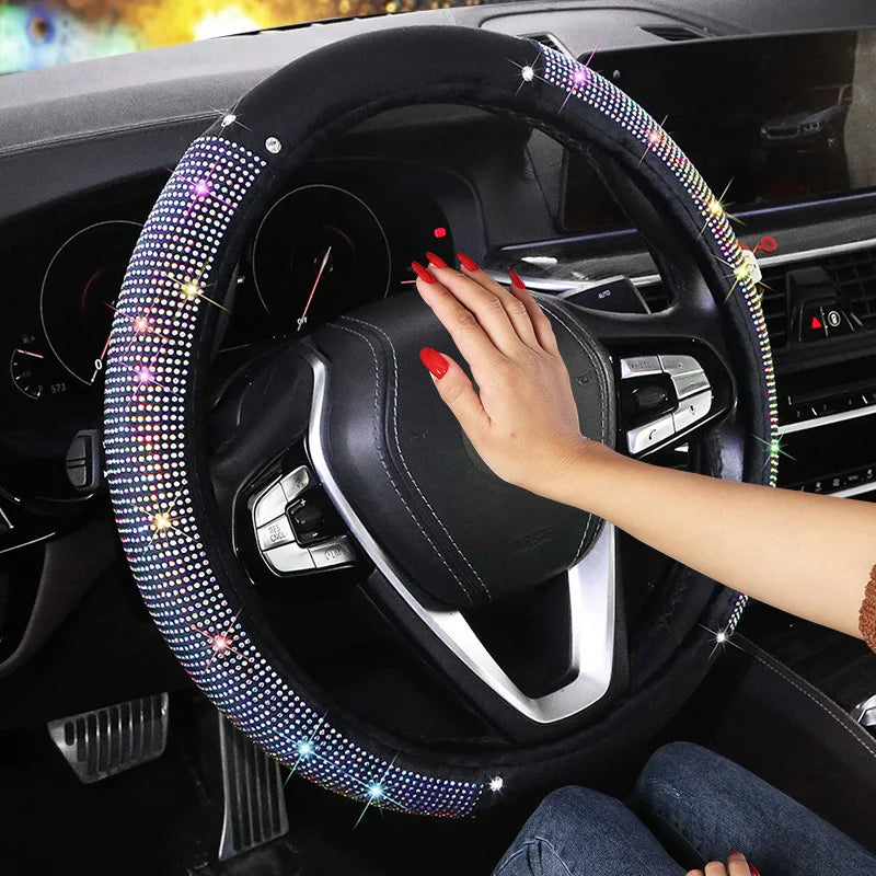 Car steering wheel cover, all season universal, beautiful with rhinestones, interior steering wheel decoration handle cover, fas