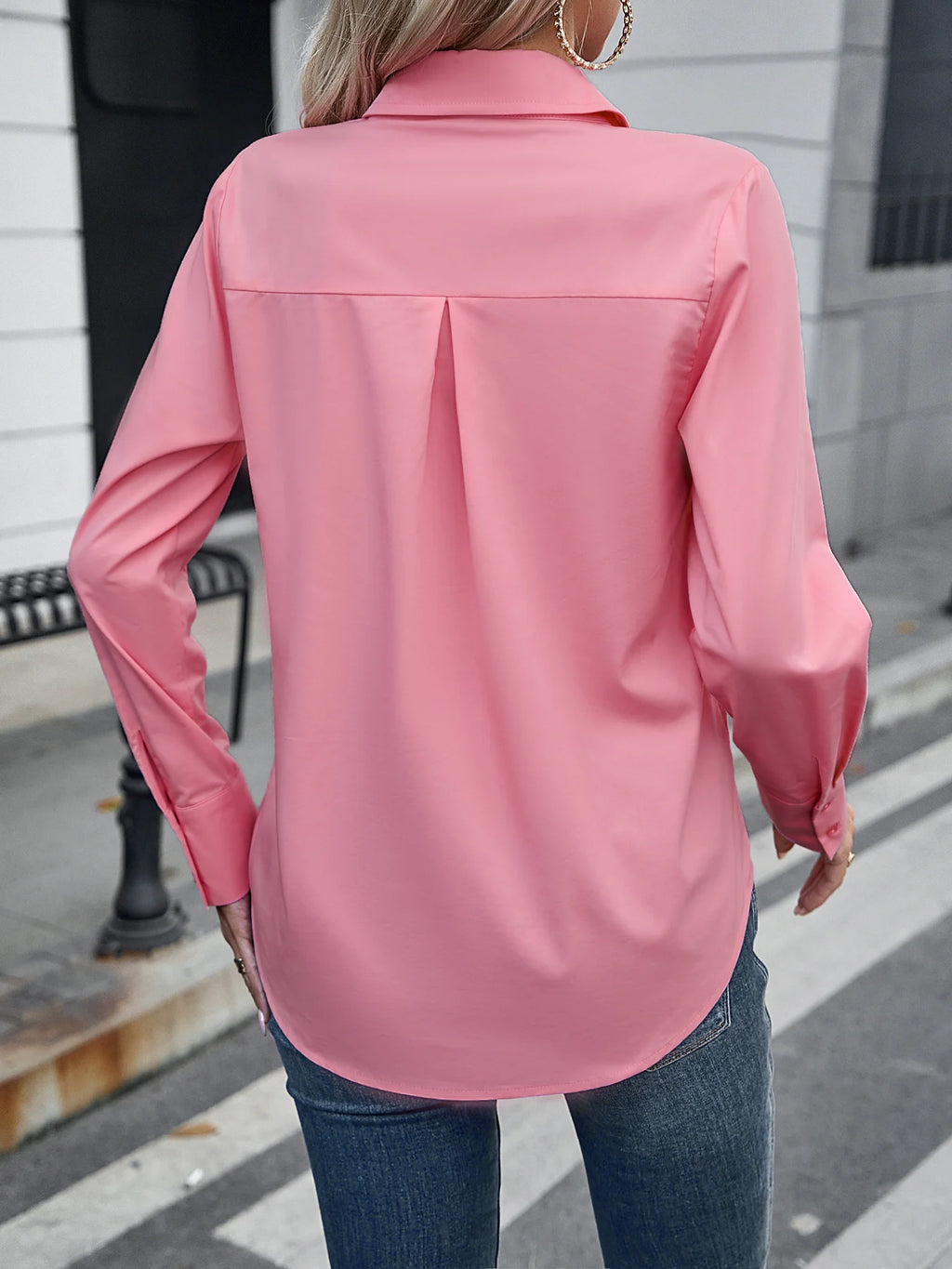 2025 European and American women's autumn clothing new item solid color casual temperament long Sleeve shirt for women