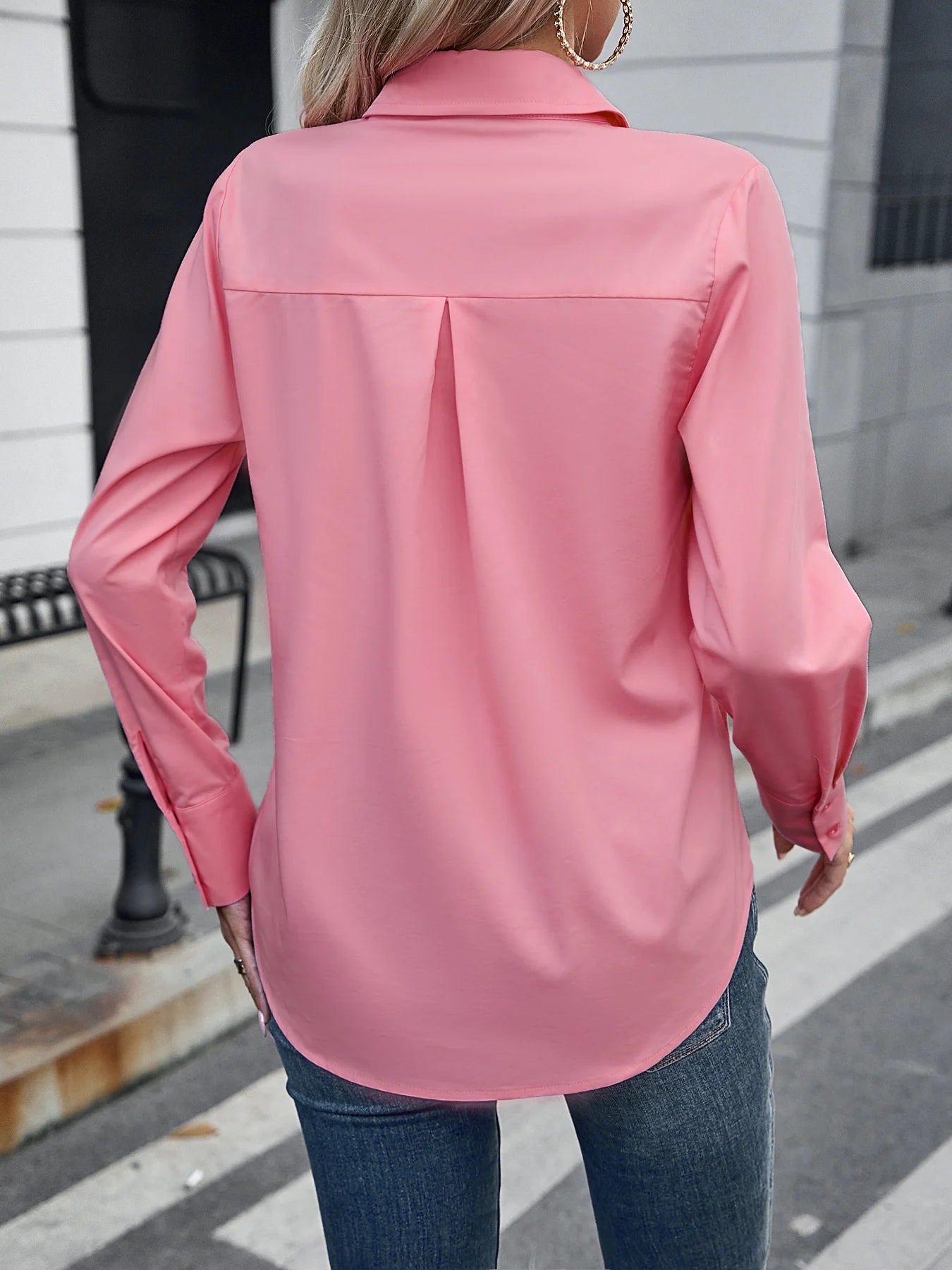2025 European and American women's autumn clothing new item solid color casual temperament long Sleeve shirt for women