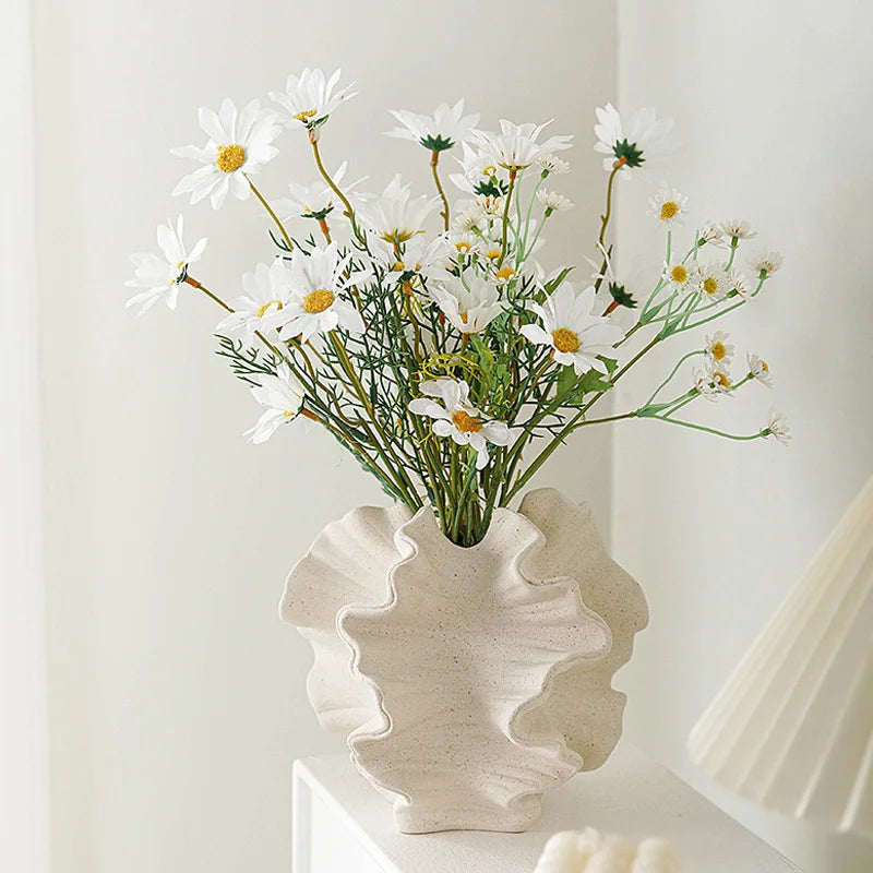 Ceramic Coral Vase Nordic Art Dry Flower Vase Pot Beige Matte Container for Flower Pampas Grass Living Room Tabletop Decoration