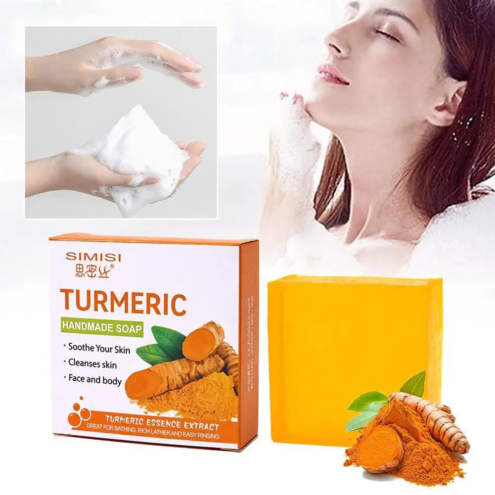 1/2PCS Natural Turmeric Soap Bar for Face & Body, Turmeric Skin Brightening Soap for Dark Spots, Even Tone Exfoliating Face Wash