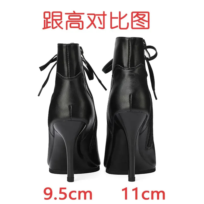 Black Summer High Heels Ankle Boots For Women 2026 Spring Peep Toe Lace Up Pumps Party Jazz Dance Shoes Suede Ladies Large Size