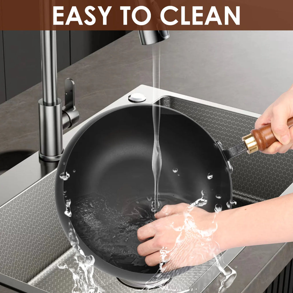24cm Iron Wok Pan Skillet Iron Stir Fry Pans Non-stick Cooking Pan for Electric Induction Cooktops Woks Kitchen Supplies