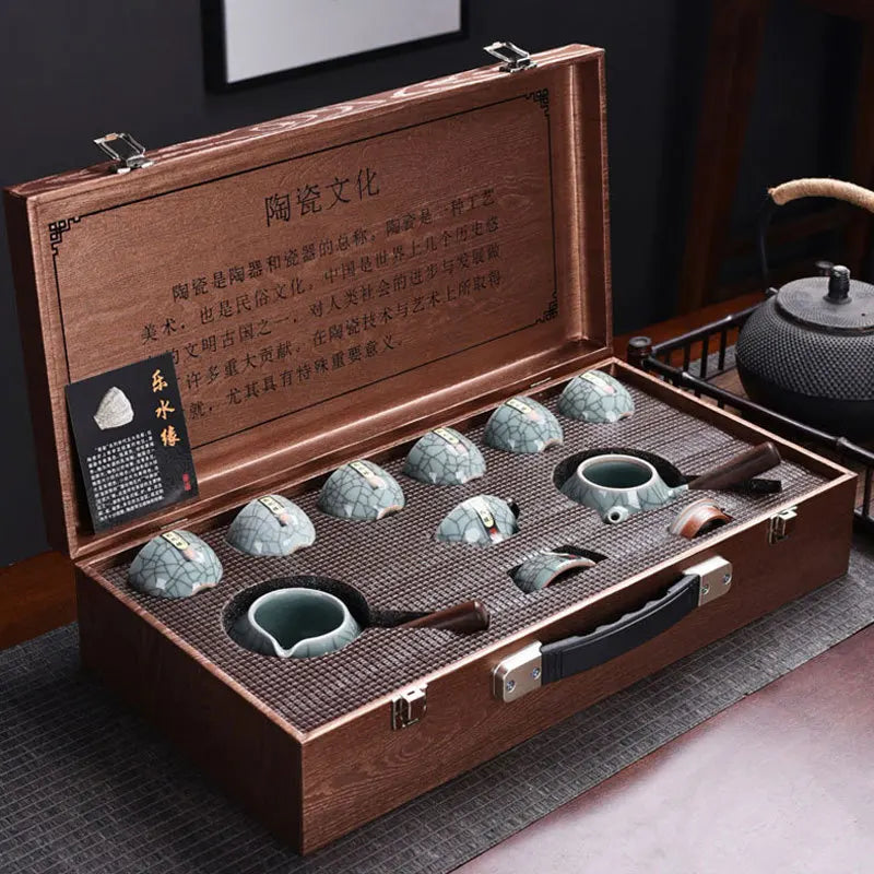 Exquisite Crackle Glaze Kung Fu Tea Set with Premium Teapot in Elegant Gift Box