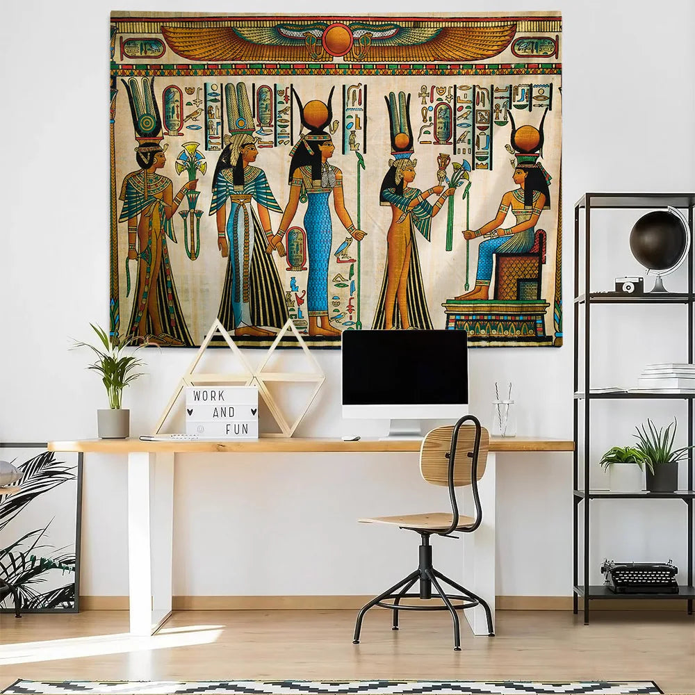Egyptian Painting Tapestry  Nefertalis Tomb Thebes Wall Hanging Gods of Ancient Egypt Mural for Bedroom Living Room Dorm Decor