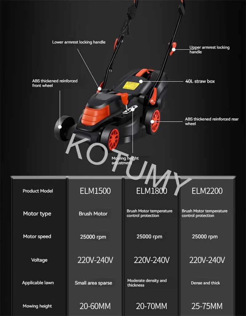 1500W/1800W/2200W Grass Trimmer For Garden Courtyard Hand Propelled Electric Lawn Mower Household Weeding Machine