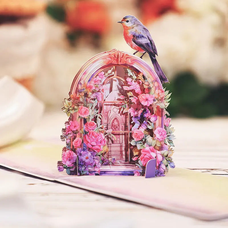 3D Pop-Up Greeting Cards, Exquisite Floral Bouquet Pop-Up Cards, Wreath/Floral Window Pop-Up Cards, Perfect for Parties and Gift