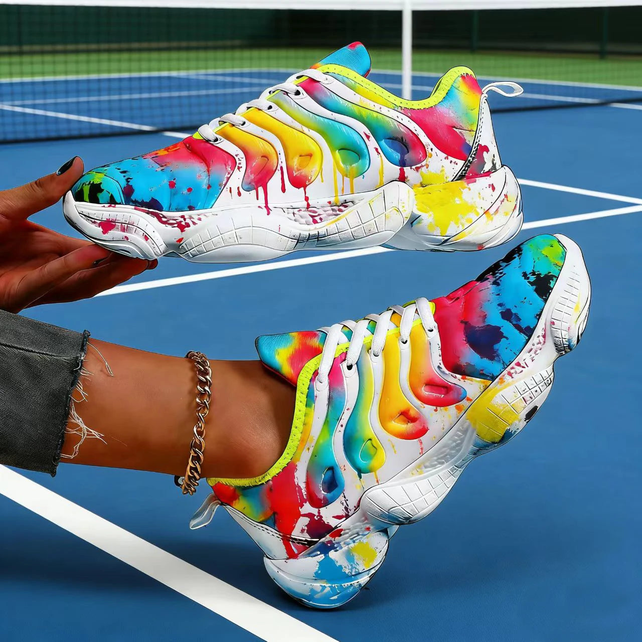 Colorful inkjet outdoor-style comfortable casual walking shoes, suitable for women, with size range of 36 - 43, sports shoe styl