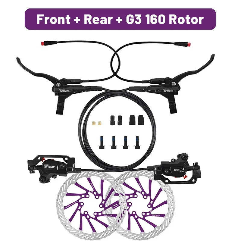 BUCKLOS Power Off Electric Bicycle Brakes 2 Piston with G3 Rotor E-Bike Hydraulic Disc Brake Set Aluminum Alloy Bike Brakes