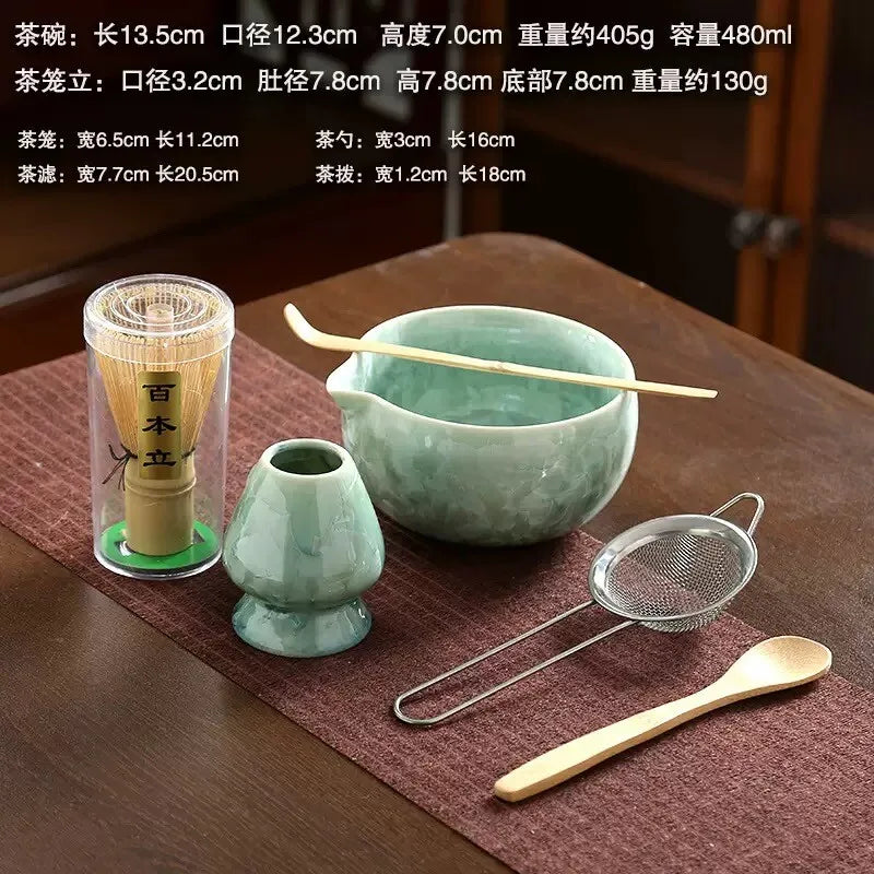 6PCS Matcha Tea Set - Matcha Ceramic Bowl, Food-Grade Whisk, Handmade Bamboo Tea Whisk, Tea Scoop, Tea Ceremony Diy Tools