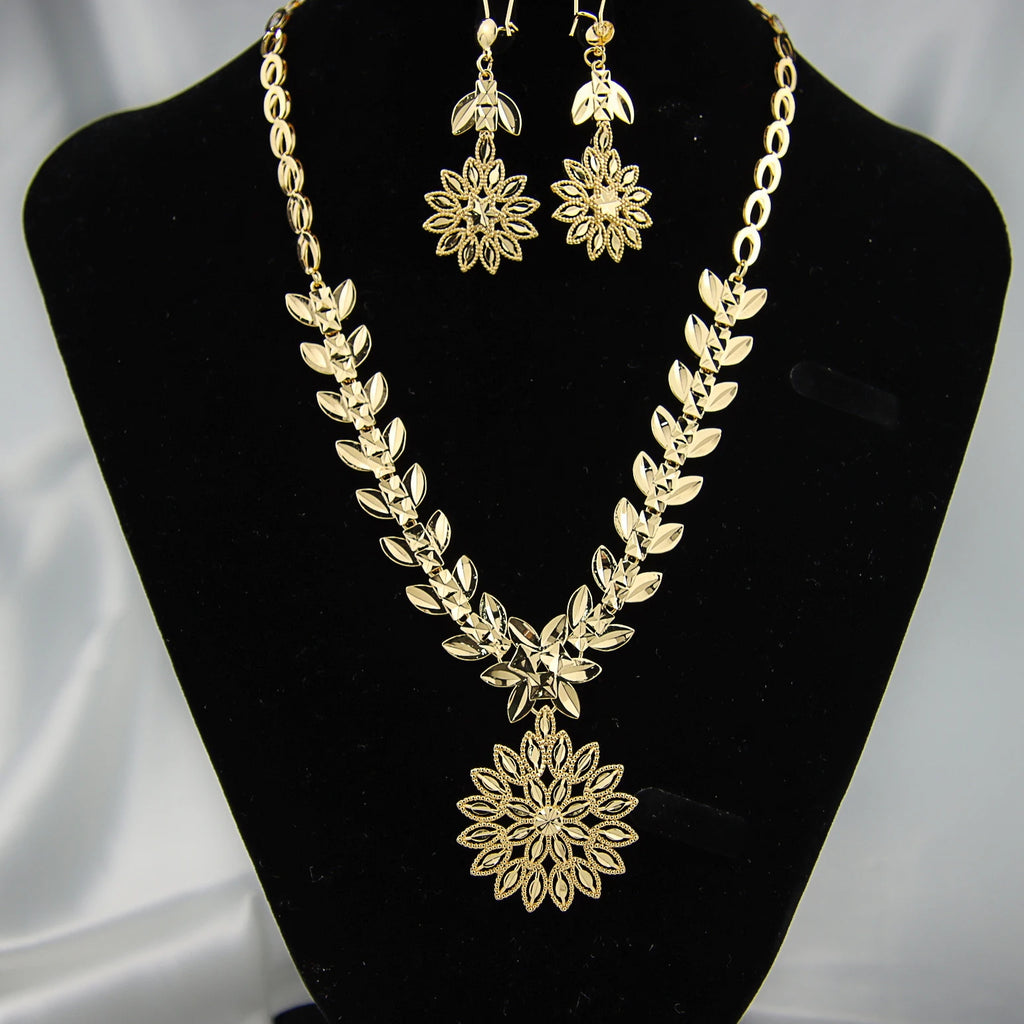 Ethiopian Gold Color Jewelry Set 21k Gold Plated Dubai Bridal Wedding Necklace Earring Set Moroccan African Jewelrys Gift